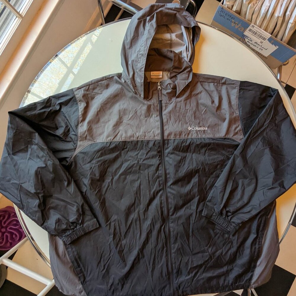 Columbia Men’s 4X Windbreaker Jacket Gray Black Hooded Lightweight Full Zip Plus